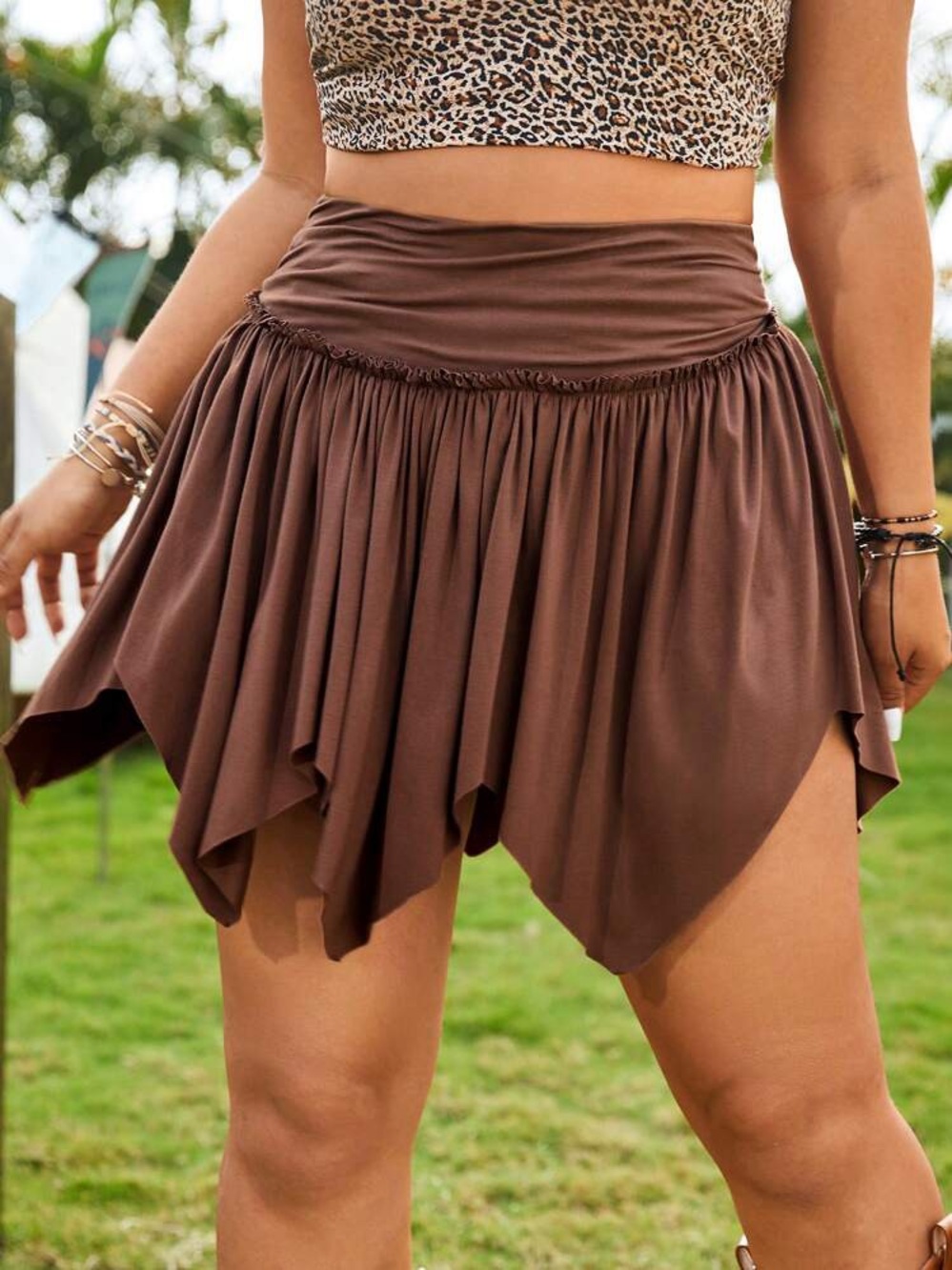 SHEIN Brown Asymmetrical Handkerchief Hem Skort XS - Picture 8 of 9